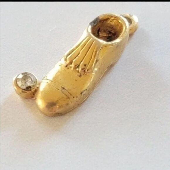 Mini boot charm golden diamond rhinestone pendant bezel shoe foot loafer - Picture 1 of 4